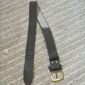 Stylish Gray Leather Belt with Gold Buckle